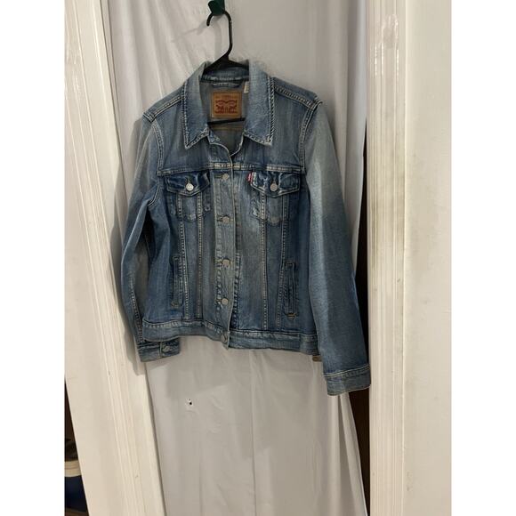 Levi's Trucker Jacket Womens Extra Large Blue Denim Button Front Red Tab Pockets - Picture 1 of 8